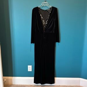 Cachet black velvet with lace insert evening dress, formal, black tie, size 16